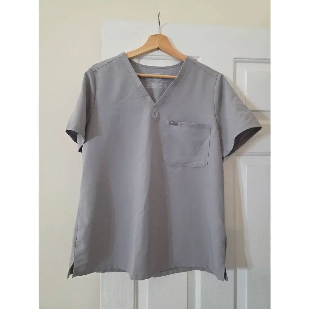 FIGS Women's Catarina One Pocket Scrub Top-Light Gray-Size L